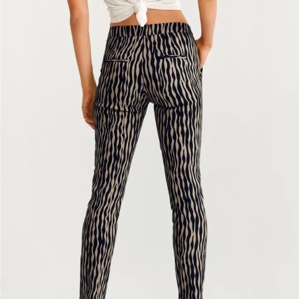 Mango Black and White Skinny Pants with Luxe Metallic Stripes